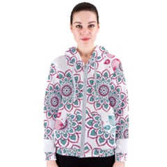 Floral Mandala T- Shirt Colorful Lotus Flower Mandala Art Pattern Women s Zipper Hoodie by maxcute