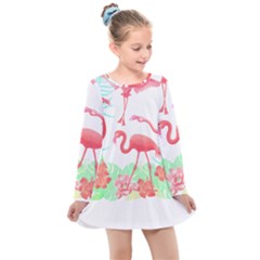 Flower Flamingo T- Shirt Floral Birds Flower Flamingo T- Shirt Kids  Long Sleeve Dress by maxcute