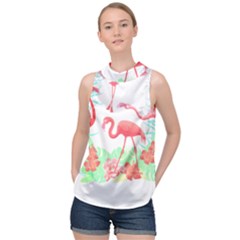 Flower Flamingo T- Shirt Floral Birds Flower Flamingo T- Shirt High Neck Satin Top by maxcute