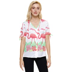 Flower Flamingo T- Shirt Floral Birds Flower Flamingo T- Shirt Bow Sleeve Button Up Top by maxcute
