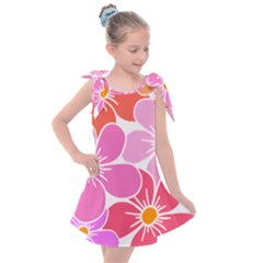 Flower Illustration T- Shirtcolorful Blooming Flower, Blooms, Floral Pattern T- Shirt Kids  Tie Up Tunic Dress by maxcute