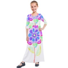 Flower Illustration T- Shirtflower T- Shirt Kids  Quarter Sleeve Maxi Dress by maxcute