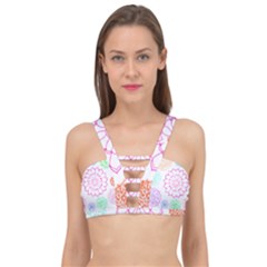 Flower Pattern T- Shirt Colorful Groovy Flower Pattern Outline T- Shirt Cage Up Bikini Top by maxcute