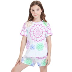 Flower Pattern T- Shirt Colorful Groovy Flower Pattern Outline T- Shirt Kids  Tee And Sports Shorts Set by maxcute