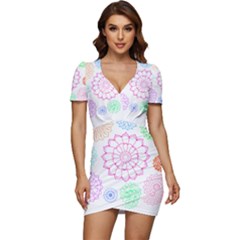 Flower Pattern T- Shirt Colorful Groovy Flower Pattern Outline T- Shirt Low Cut Cap Sleeve Mini Dress by maxcute