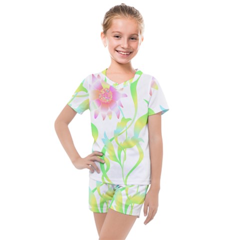 Flower Pattern T- Shirtflower T- Shirt Kids  Mesh Tee And Shorts Set by maxcute