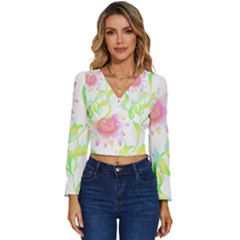 Flower Pattern T- Shirtflower T- Shirt Long Sleeve V-neck Top by maxcute