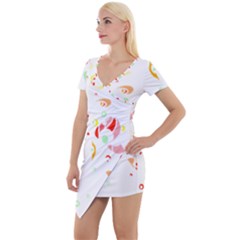 Flowers Art T- Shirtflowers T- Shirt (6) Short Sleeve Asymmetric Mini Dress