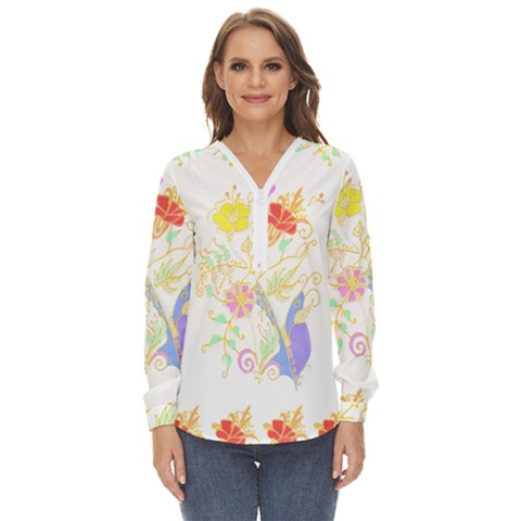 Flowers Art T- Shirtflowers T- Shirt Zip Up Long Sleeve Blouse by maxcute