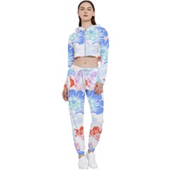 Flowers Illustration T- Shirt Sunshine Blossoms Cropped Zip Up Lounge Set by maxcute