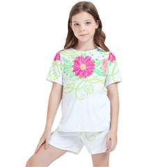 Flowers Illustration T- Shirtflowers T- Shirt (1) Kids  Tee And Sports Shorts Set