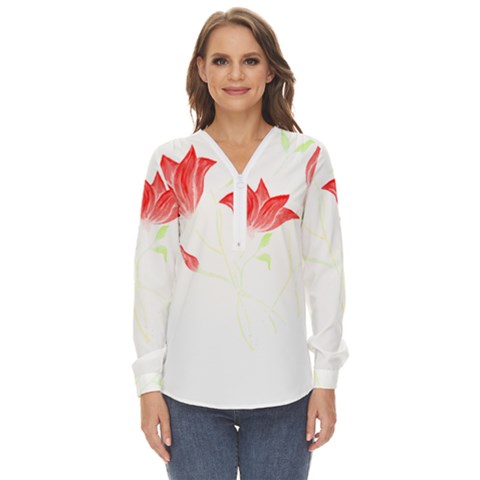 Flowers Lover T- Shirtflowers T- Shirt (2) Zip Up Long Sleeve Blouse by maxcute