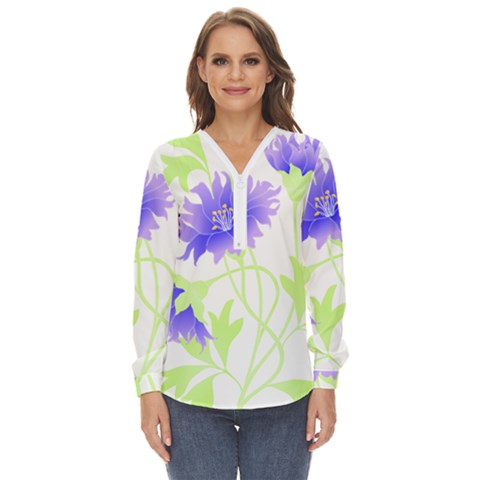 Flowers Pattern T- Shirtflowers T- Shirt Zip Up Long Sleeve Blouse by maxcute