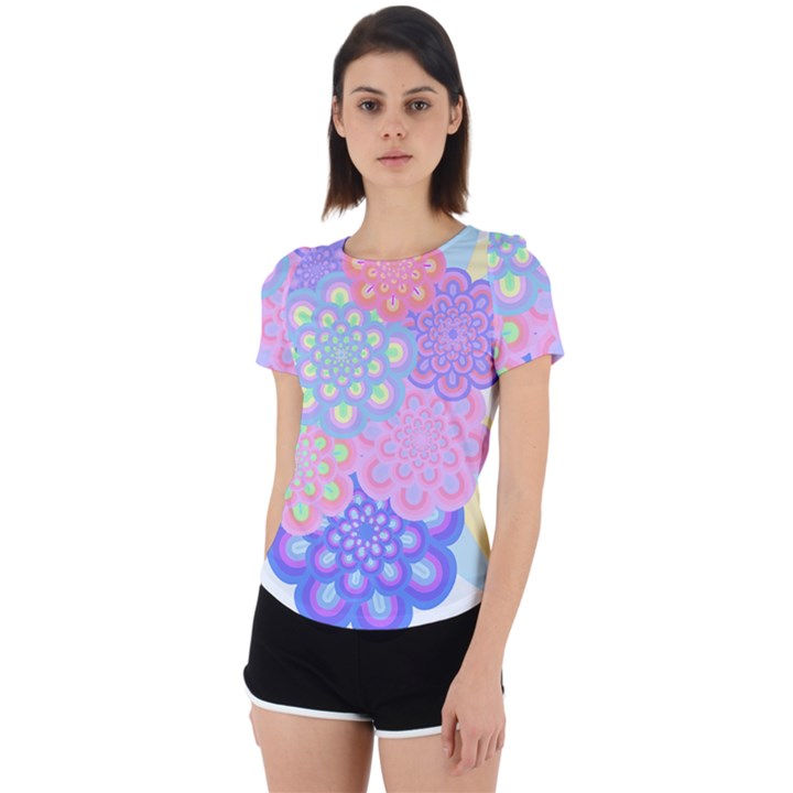 Flowers T- Shirt Flower Bouquet Pink, Purple, Blue T- Shirt Back Cut Out Sport Tee