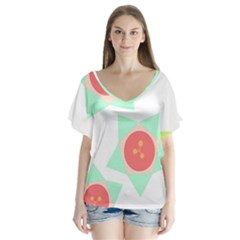 Flowers T- Shirt Modern Geometric Flowers T- Shirt V-neck Flutter Sleeve Top by maxcute