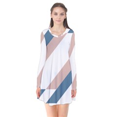 Geometric Abstract Art T- Shirt Mountain River Pattern Long Sleeve V-neck Flare Dress by maxcute
