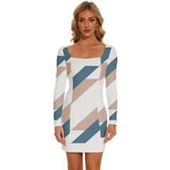 Geometric Abstract Art T- Shirt Mountain River Pattern Long Sleeve Square Neck Bodycon Velour Dress by maxcute