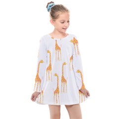 Giraffe Pattern T- Shirt Giraffes T- Shirt Kids  Long Sleeve Dress by maxcute