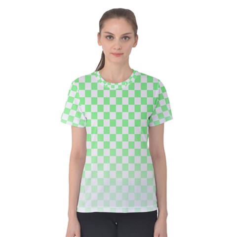 Green Checker T- Shirt Green Checker T- Shirt Women s Cotton Tee by maxcute