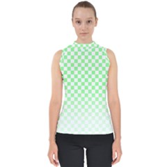 Green Checker T- Shirt Green Checker T- Shirt Mock Neck Shell Top by maxcute