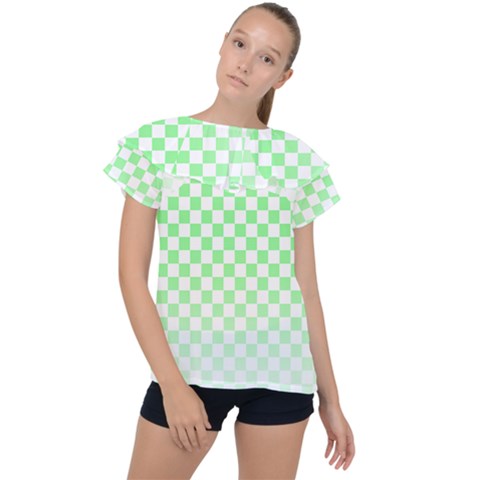 Green Checker T- Shirt Green Checker T- Shirt Ruffle Collar Chiffon Blouse by maxcute