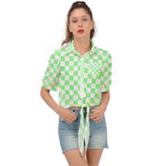 Green Checker T- Shirt Green Checker T- Shirt Tie Front Shirt  by maxcute