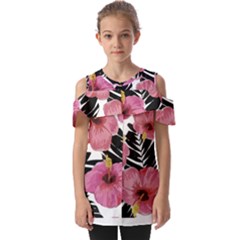 Hawaii T- Shirt Hawaian Floral Pattern T- Shirt Fold Over Open Sleeve Top by maxcute