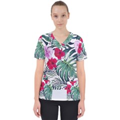 Hawaii T- Shirt Hawaii Antler Garden T- Shirt Women s V-neck Scrub Top by maxcute