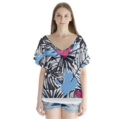 Hawaii T- Shirt Hawaii Blossom Fashion T- Shirt V-neck Flutter Sleeve Top by maxcute