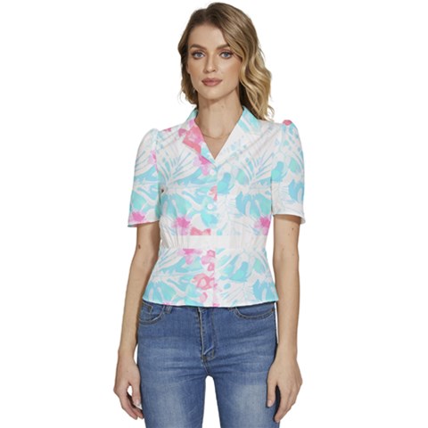 Hawaii T- Shirt Hawaii Diana Flower Pattern T- Shirt Puffed Short Sleeve Button Up Jacket by maxcute