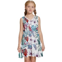 Hawaii T- Shirt Hawaii Flora Pattern T- Shirt Kids  Sleeveless Tiered Mini Dress