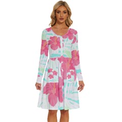 Hawaii T- Shirt Hawaii Floral Trend T- Shirt Long Sleeve Dress With Pocket