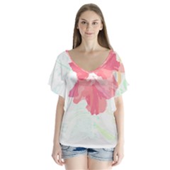 Hawaii T- Shirt Hawaii Florist Modern T- Shirt V-neck Flutter Sleeve Top by maxcute