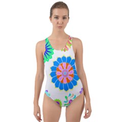 Hippie T- Shirt Psychedelic Floral Power Pattern T- Shirt Cut-out Back One Piece Swimsuit