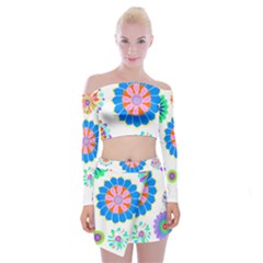 Hippie T- Shirt Psychedelic Floral Power Pattern T- Shirt Off Shoulder Top With Mini Skirt Set by maxcute