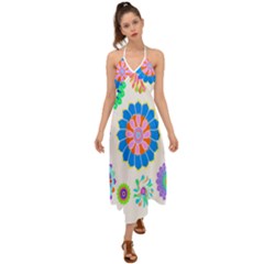 Hippie T- Shirt Psychedelic Floral Power Pattern T- Shirt Halter Tie Back Dress 