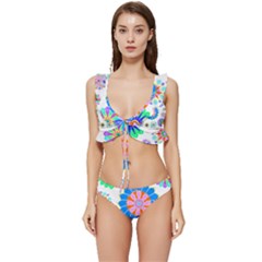 Hippie T- Shirt Psychedelic Floral Power Pattern T- Shirt Low Cut Ruffle Edge Bikini Set by maxcute