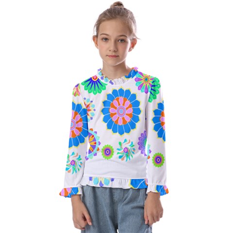 Hippie T- Shirt Psychedelic Floral Power Pattern T- Shirt Kids  Frill Detail Tee by maxcute