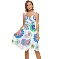 Hippie T- Shirt Psychedelic Floral Power Pattern T- Shirt Sleeveless Tie Front Chiffon Dress