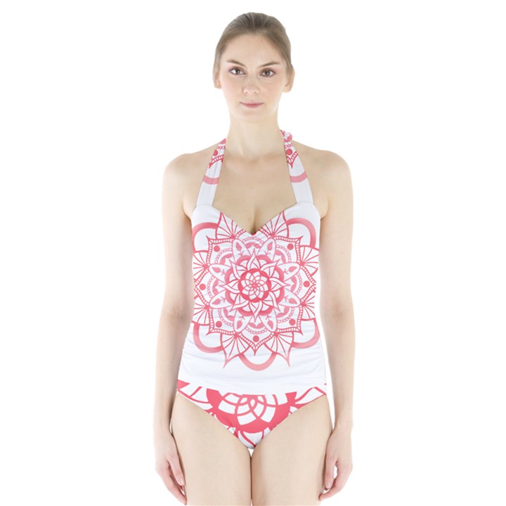 Intricate Mandala T- Shirt Shades Of Pink Floral Mandala T- Shirt Halter Swimsuit