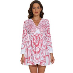 Intricate Mandala T- Shirt Shades Of Pink Floral Mandala T- Shirt Long Sleeve V-neck Chiffon Dress 