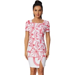 Intricate Mandala T- Shirt Shades Of Pink Floral Mandala T- Shirt Fitted Knot Split End Bodycon Dress