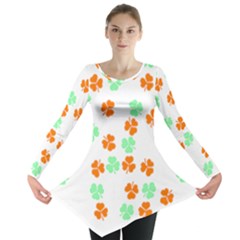 Irish T- Shirt Shamrock Pattern In Green White Orange T- Shirt Long Sleeve Tunic  by maxcute
