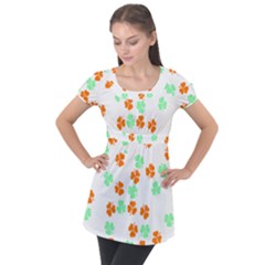 Irish T- Shirt Shamrock Pattern In Green White Orange T- Shirt Puff Sleeve Tunic Top by maxcute