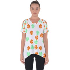 Irish T- Shirt Shamrock Pattern In Green White Orange T- Shirt Cut Out Side Drop Tee