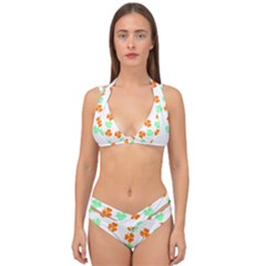 Irish T- Shirt Shamrock Pattern In Green White Orange T- Shirt Double Strap Halter Bikini Set