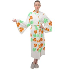 Irish T- Shirt Shamrock Pattern In Green White Orange T- Shirt Maxi Velour Kimono