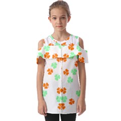 Irish T- Shirt Shamrock Pattern In Green White Orange T- Shirt Fold Over Open Sleeve Top by maxcute