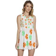 Irish T- Shirt Shamrock Pattern In Green White Orange T- Shirt Sleeveless High Waist Mini Dress