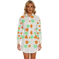 Irish T- Shirt Shamrock Pattern In Green White Orange T- Shirt Womens Long Sleeve Shirt Dress